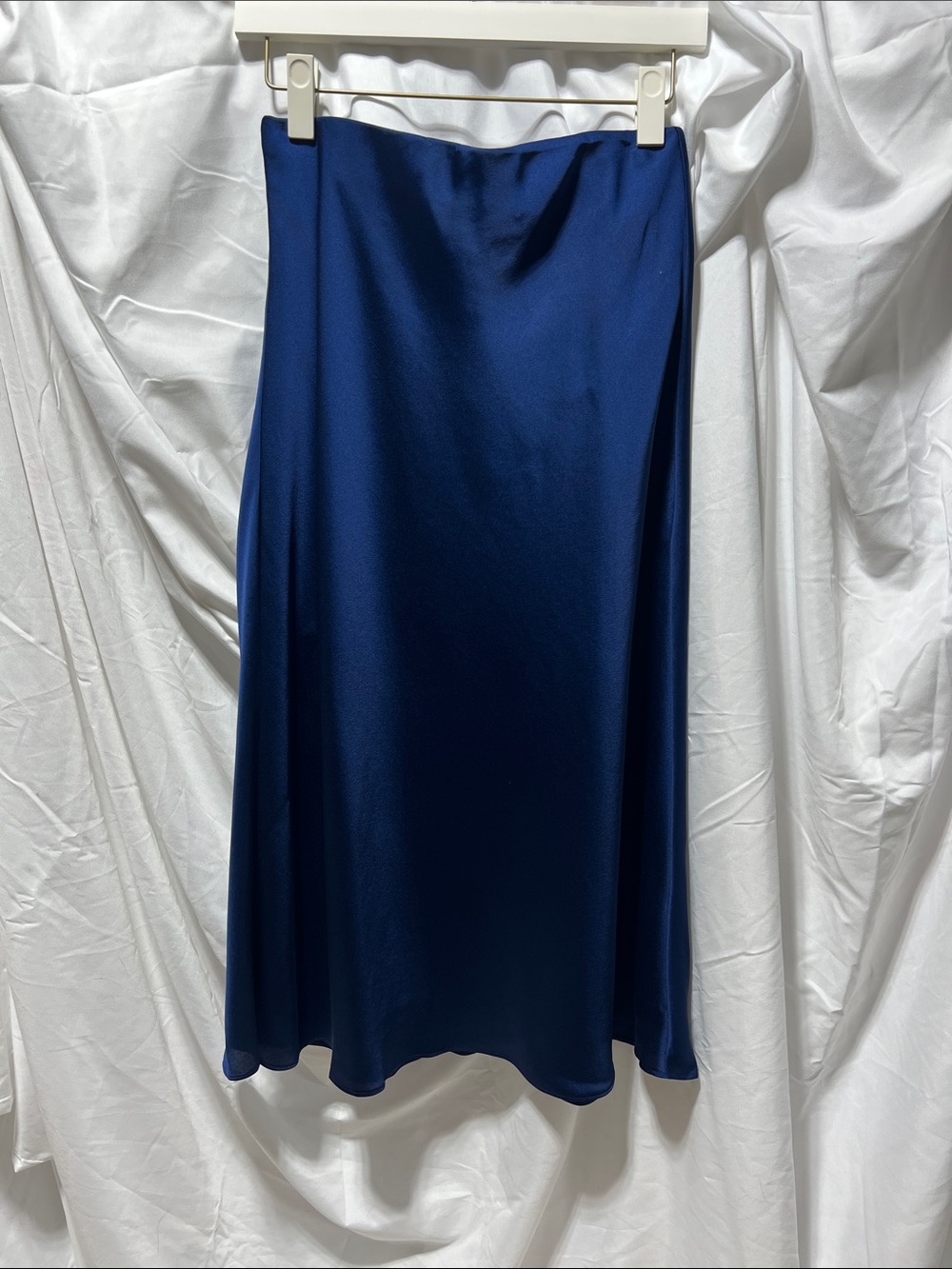Ann Taylor Deep Blue Satin Midi Skirt